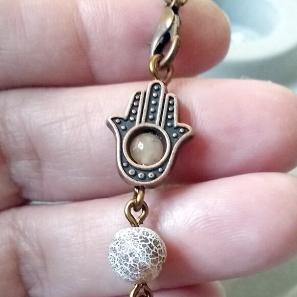 Hamsa Hand Blessing Bracelet! Lovely Shades of Brown! Mixed Agate Beads + Copper - Picture 8 of 10